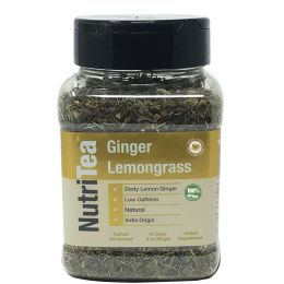 NUTRITEA Natural Lemongrass Ginger, 3 oz(85 gm) Full Leaf Gourmet Jar - Makes 42 Cups - Low Caffeine - Zesty Lemon Ginger