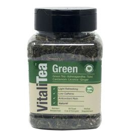 VITALITEA Natural Green, 4 oz(113.5 gm) Full Leaf Gourmet Jar - Makes 55 Cups - Low Caffeine - Light Refreshing