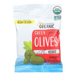 Mediterranean Organic Olives - Organic - Green - Pitted - with Herbs - Snack Pack - 2.5 oz - case of 12