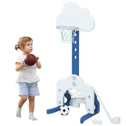 Kids Fitness Playing Game 3-in-1 Adjustable Basketball Hoop Sets (Color: White, Type: Exercise & Fitness)