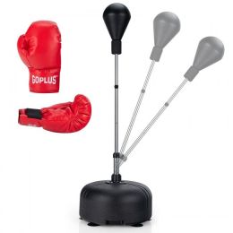 Both Adults And Kids Hand-Eye Coordination Ability Adjustable Height Boxing Punching Bag Stand Set (Color: black, Type: Exercise & Fitness)