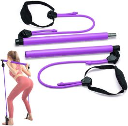 2 Latex Exercise Resistance Band - 2-Section Sticks - All-in-one Strength Weights Equipment for Body Fitness Squat Yoga (Color: purple)